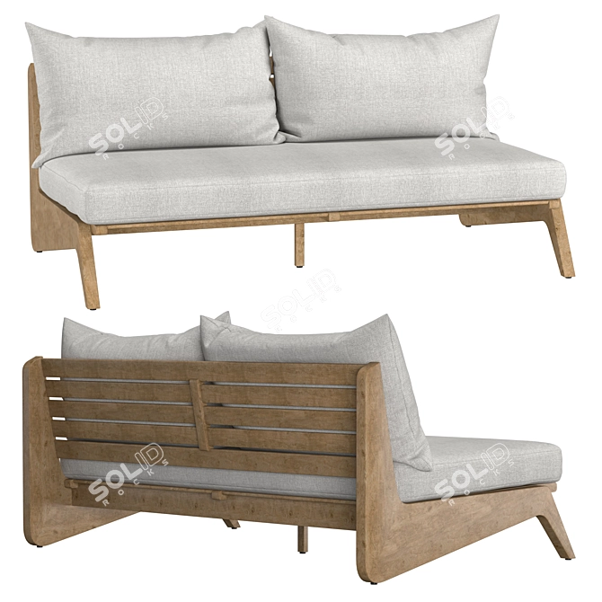 Modern Wooden Two-Seater Sofa 3D model image 1