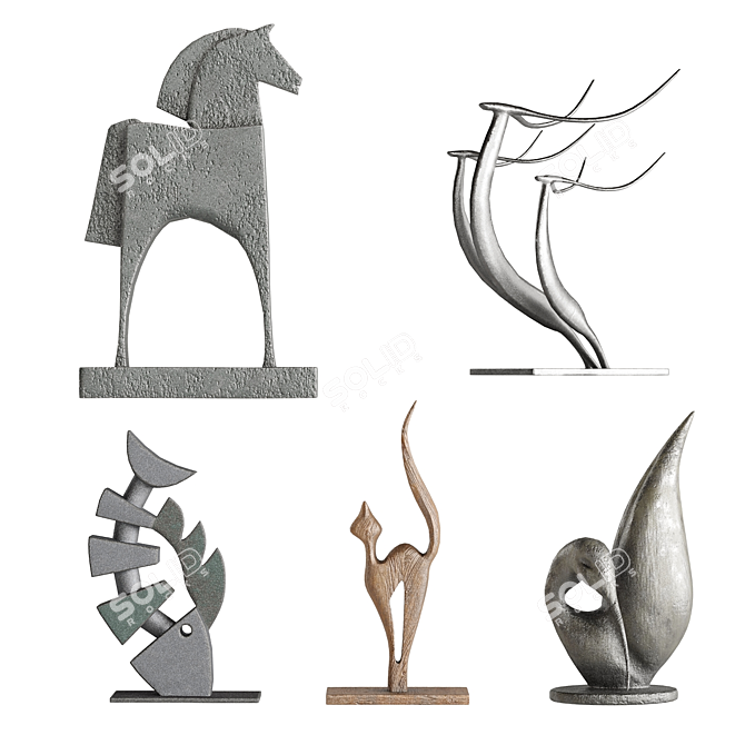 Diverse Abstract Animal Sculptures Set 3D model image 1