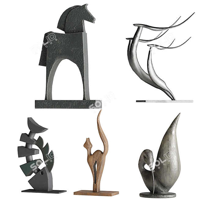 Diverse Abstract Animal Sculptures Set 3D model image 2