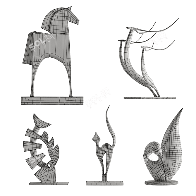 Diverse Abstract Animal Sculptures Set 3D model image 3