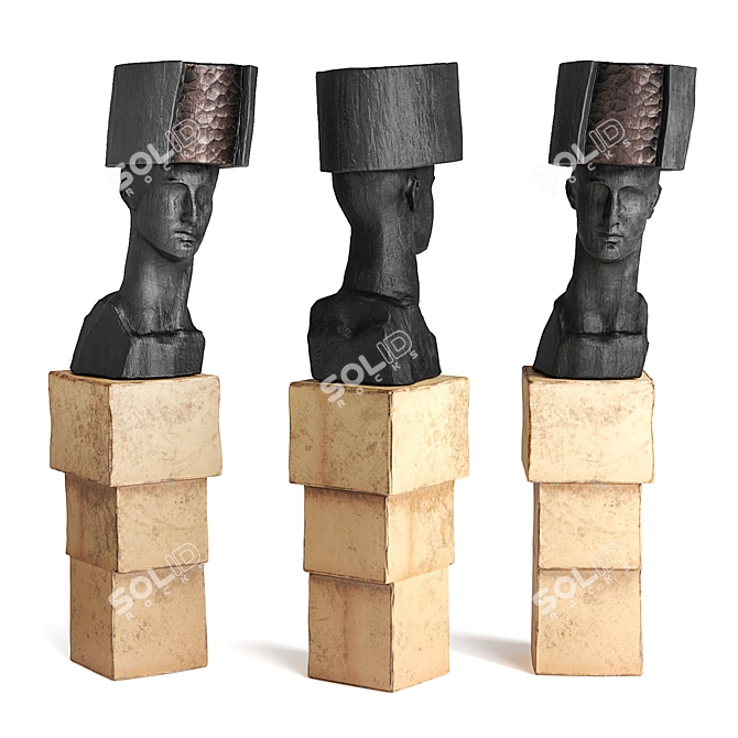 Black Wooden Bust with Hat 3D model image 6