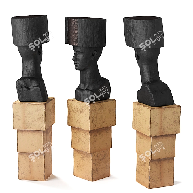 Black Wooden Bust with Hat 3D model image 9