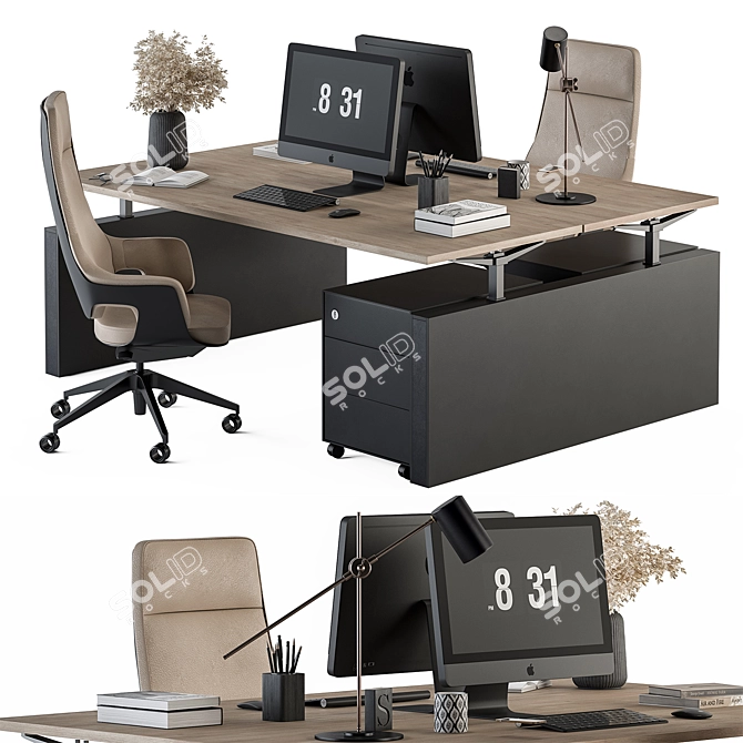 Cream & Black Employee Desk Set [EN] 3D model image 1