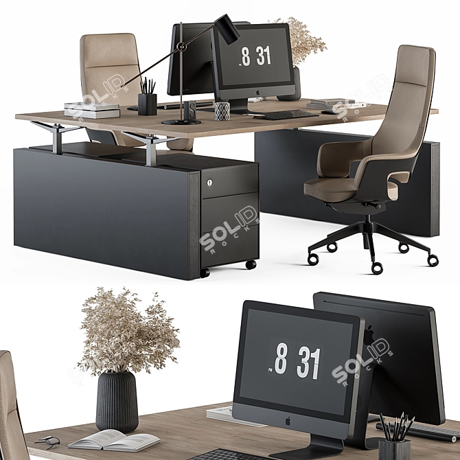 Cream & Black Employee Desk Set [EN] 3D model image 2