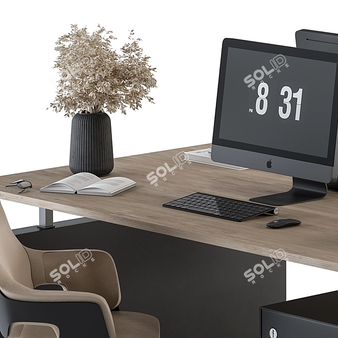 Cream & Black Employee Desk Set [EN] 3D model image 3