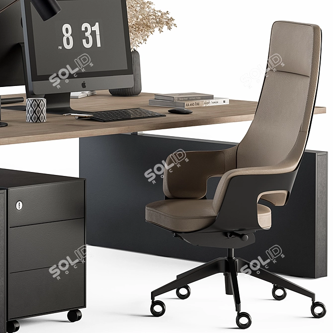 Cream & Black Employee Desk Set [EN] 3D model image 4