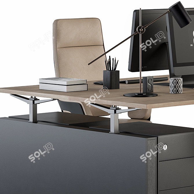 Cream & Black Employee Desk Set [EN] 3D model image 5