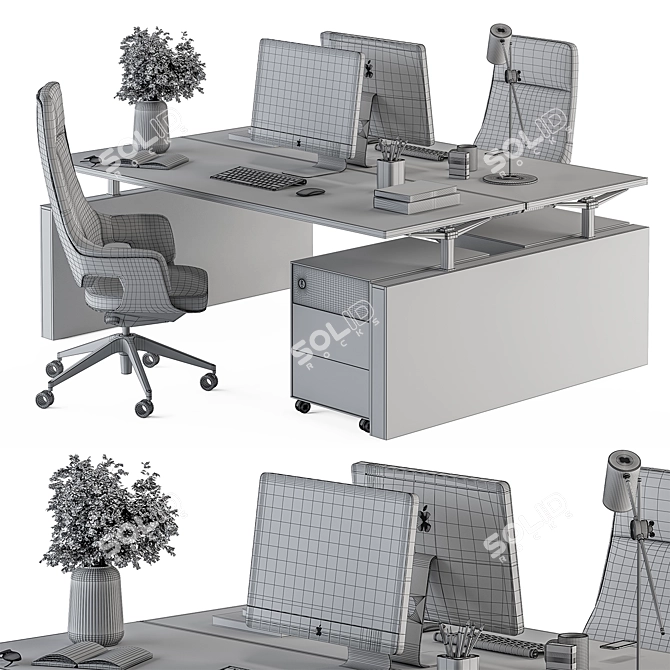 Cream & Black Employee Desk Set [EN] 3D model image 6