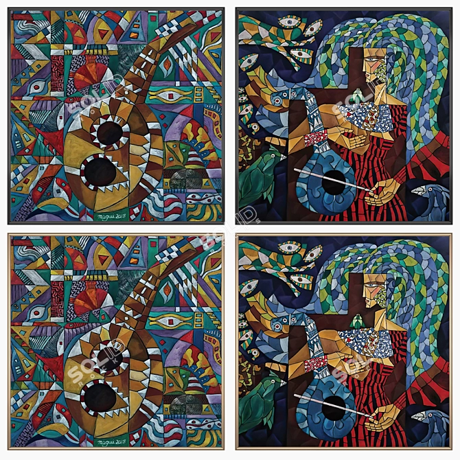 Wall Art Set with Frames 3D model image 2