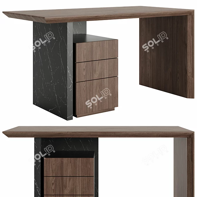 Walnut Marble Base Office Desk 3D model image 1