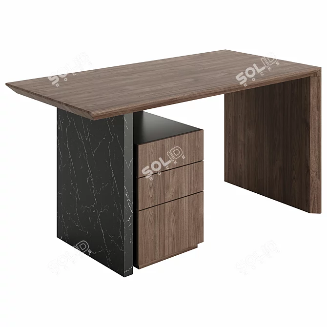 Walnut Marble Base Office Desk 3D model image 3