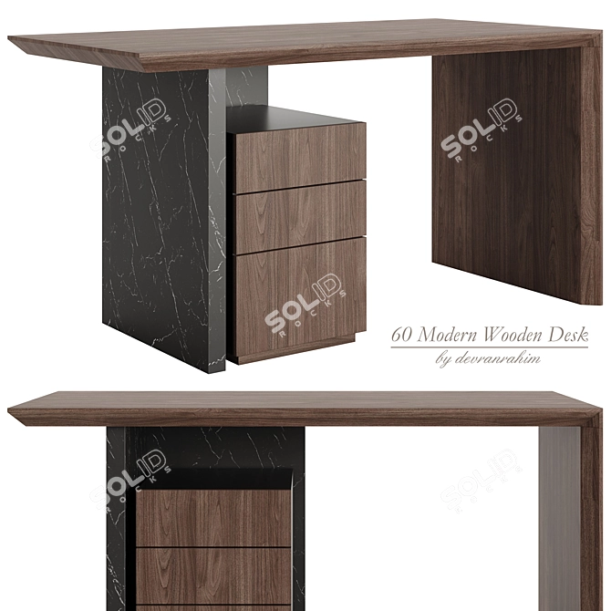 Walnut Marble Base Office Desk 3D model image 5