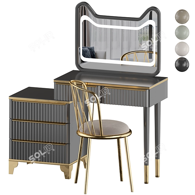 Elegant Fluted Vanity Set 3D model image 1