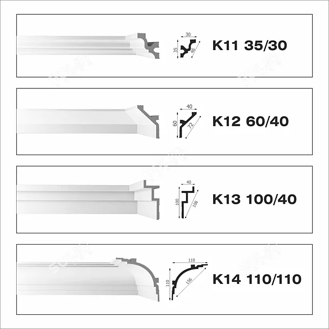 Ceiling Crown Mouldings Set BelloDeco 3D model image 2