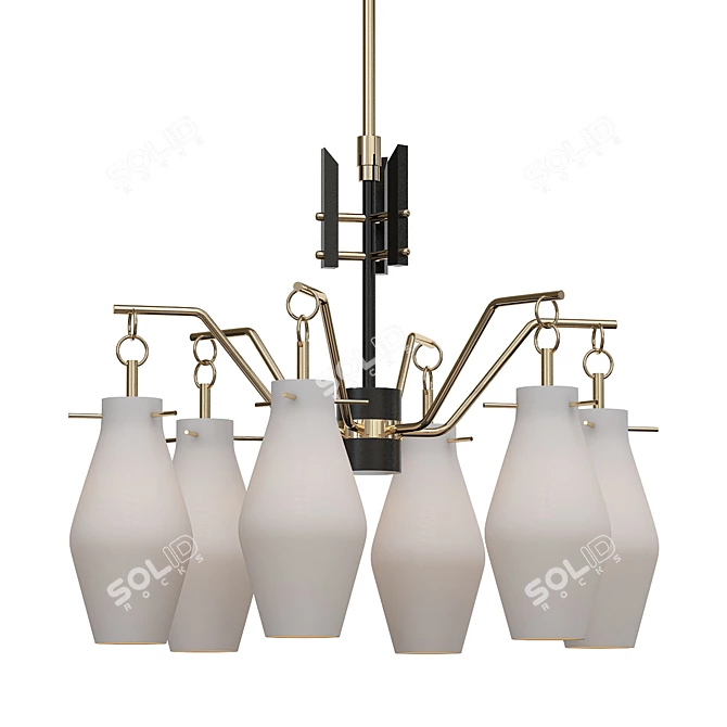Italian Opaline Glass Chandelier Brass 3D model image 1