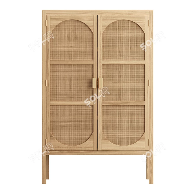 Freya Teak Rattan Wardrobe 3D model image 2