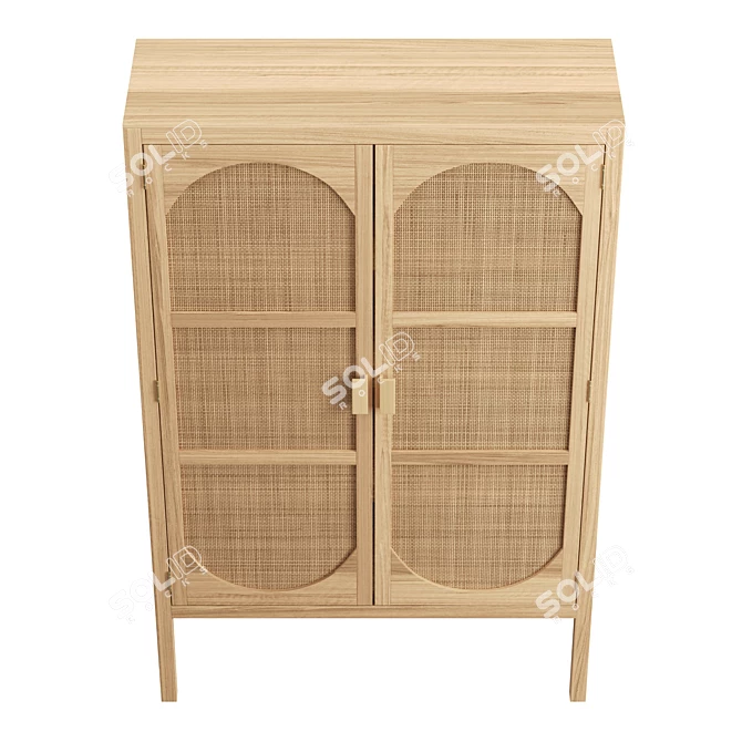 Freya Teak Rattan Wardrobe 3D model image 3