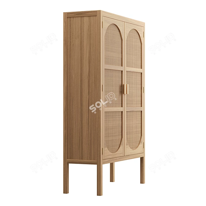 Freya Teak Rattan Wardrobe 3D model image 4