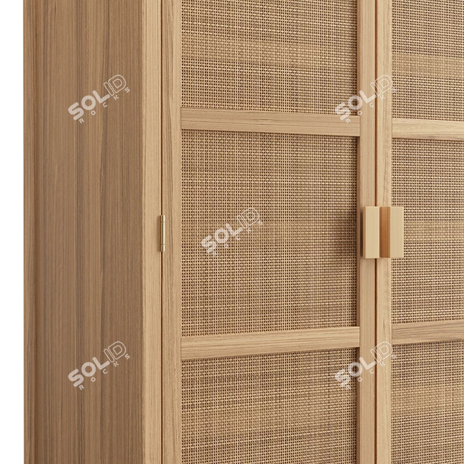 Freya Teak Rattan Wardrobe 3D model image 5