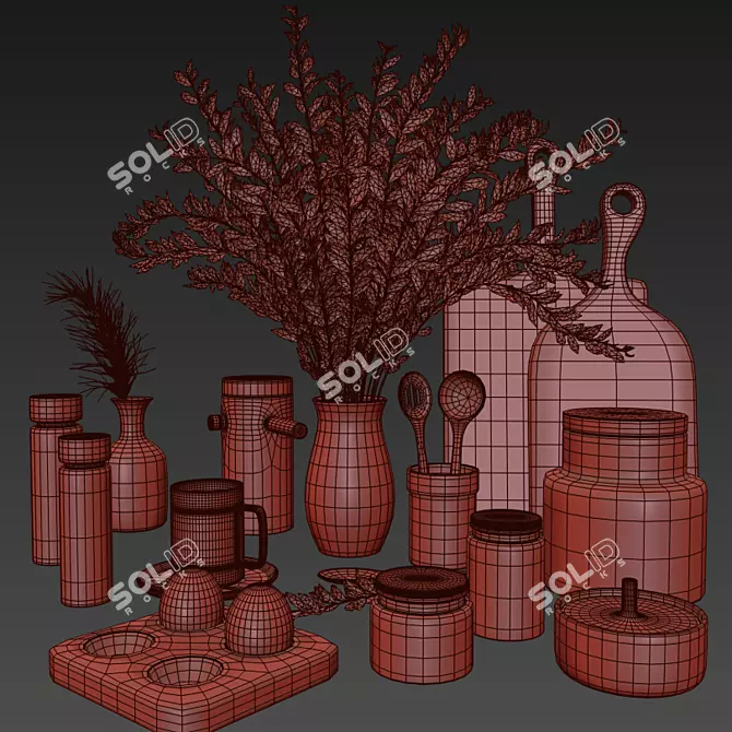 Modern Kitchen Accessories Set 3D model image 5