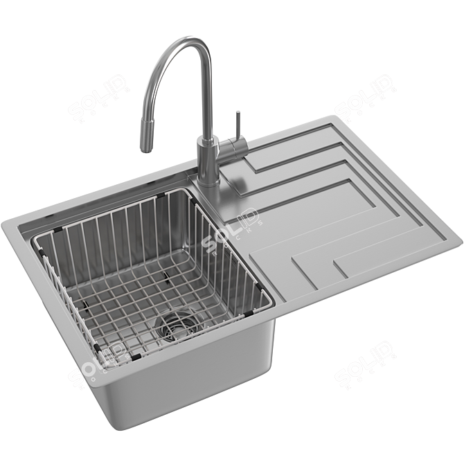 Premium Sink, Mixer, & Basket 3D model image 1