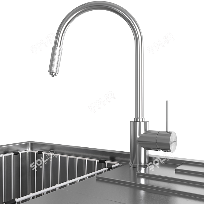 Premium Sink, Mixer, & Basket 3D model image 2