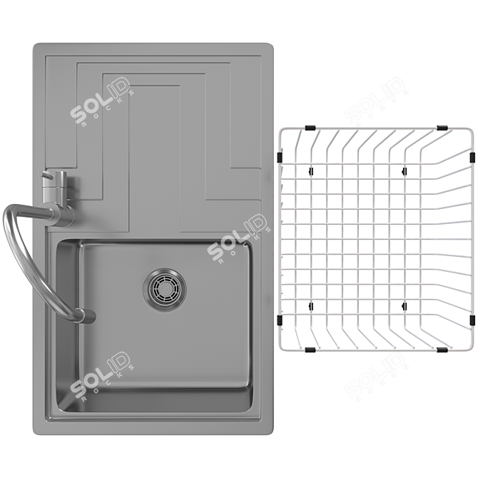 Premium Sink, Mixer, & Basket 3D model image 3