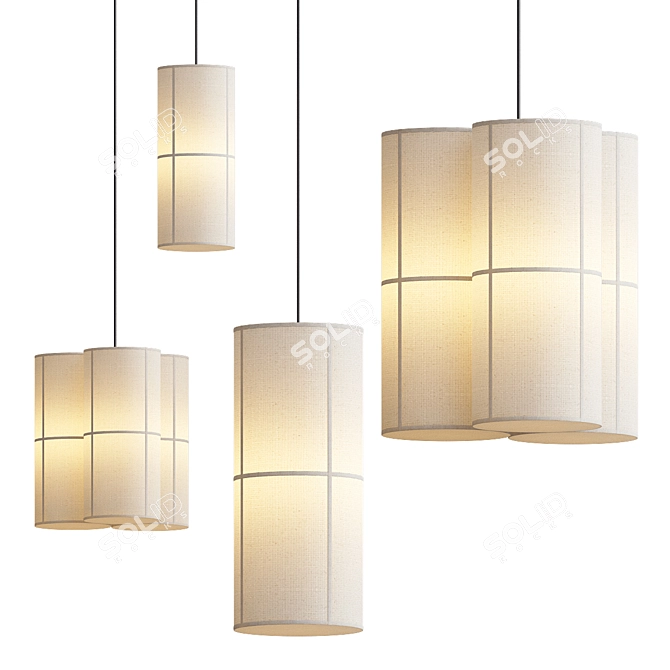 Japanese-Inspired Pendant Lamp Duo 3D model image 1