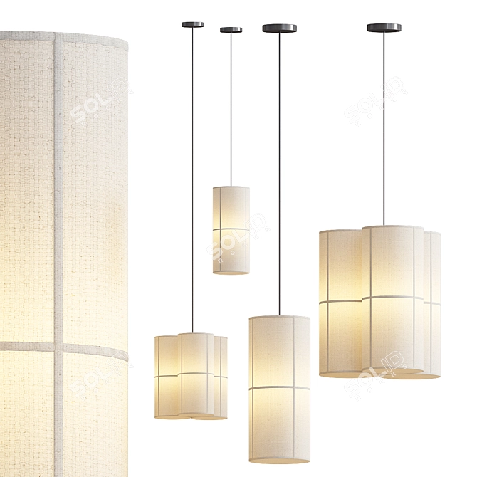 Japanese-Inspired Pendant Lamp Duo 3D model image 2