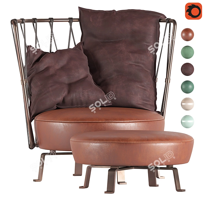 Baxter Pedro Chairs and Ottoman 3D model image 1