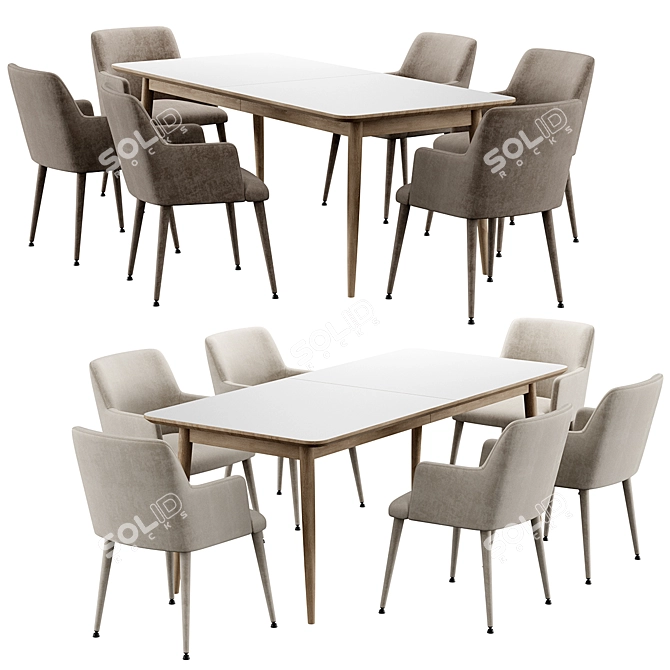 Walnut Extendable Dining Set 3D model image 3