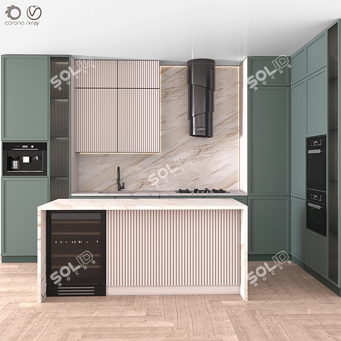 Corner Kitchen 39 NeoClassic with Premium Appliances 3D model image 1