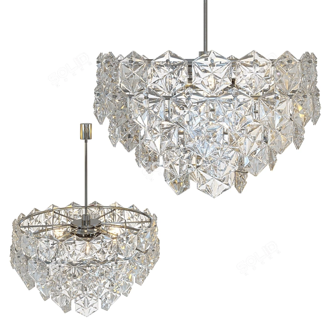 Vintage Crystal Chandelier Hexagonal Germany 3D model image 1