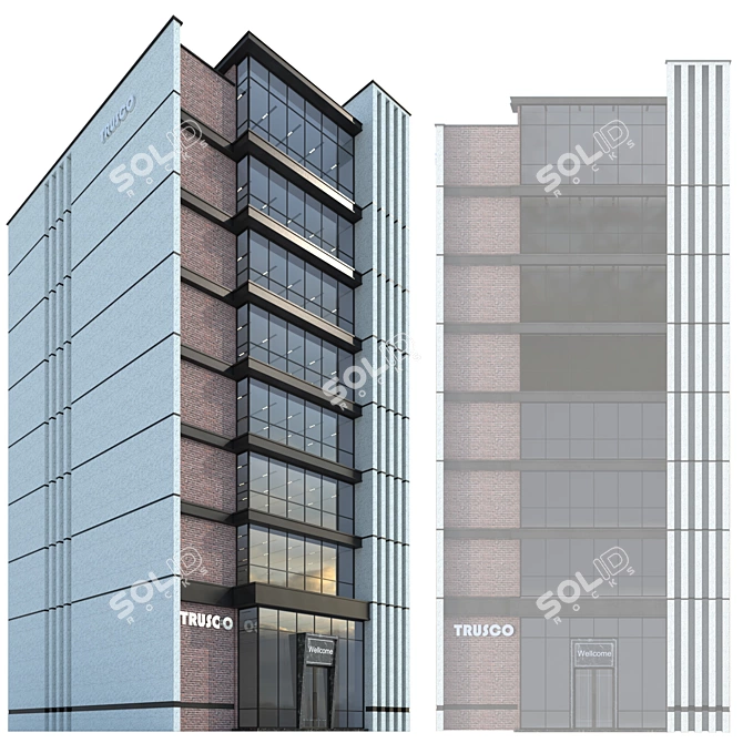 Detailed Modern Office Building Model 3D model image 1