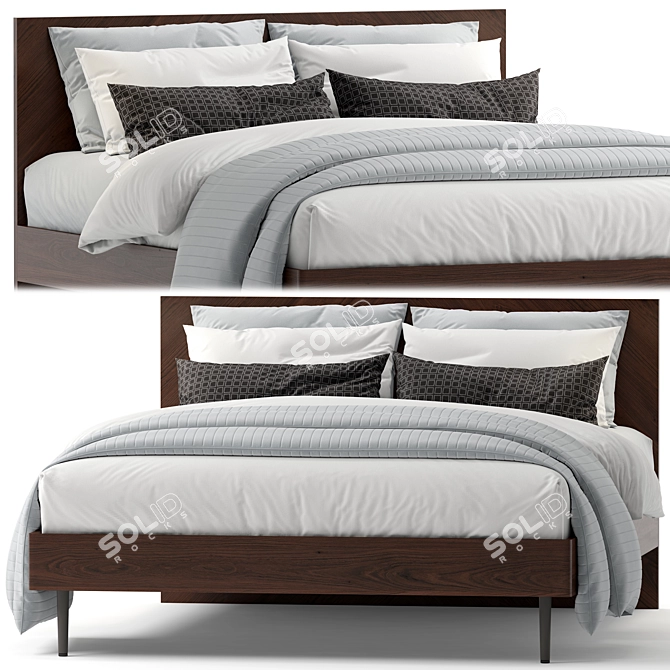 Elegant Walnut Queen Bed 3D model image 2