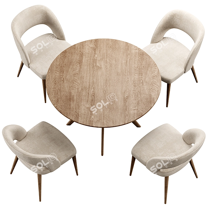 Customizable Fabric & Wood Chair Set 3D model image 6