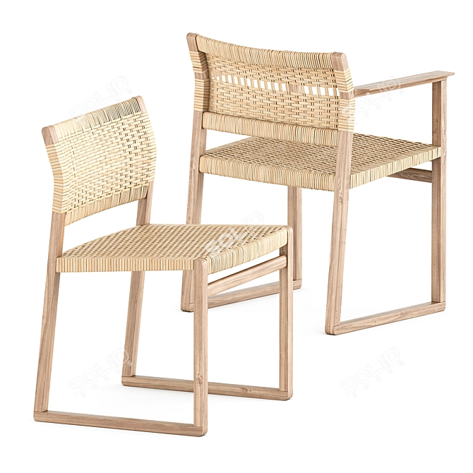 Fredericia Cane Wicker Chair Collection 3D model image 2