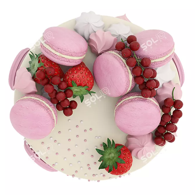 Deluxe Pink Cake with Macaroons 3D model image 4