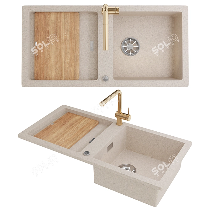 Versatile Granite Sink Set 3D model image 4