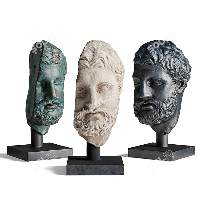 Ancient Greek Bearded Head Sculpture 3D model image 1