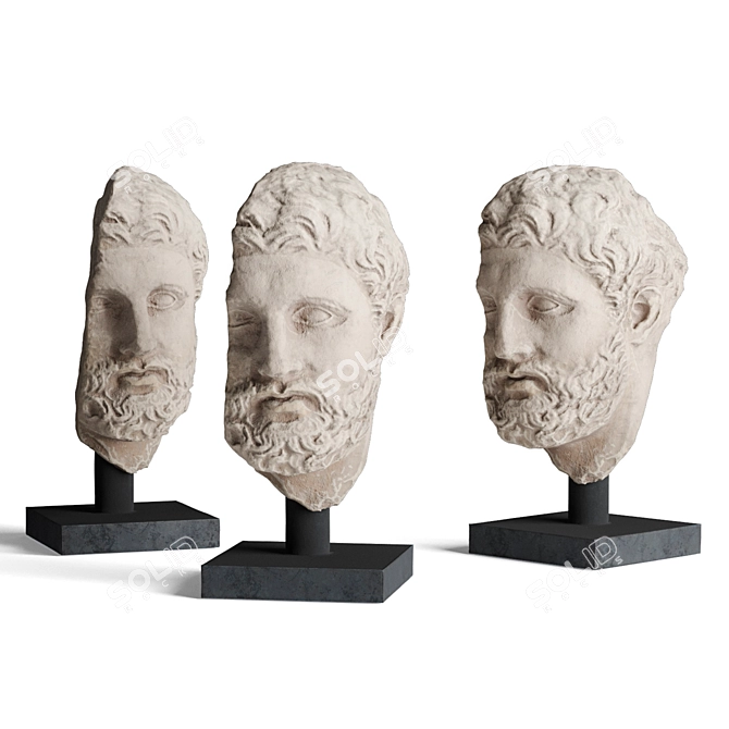 Ancient Greek Bearded Head Sculpture 3D model image 3