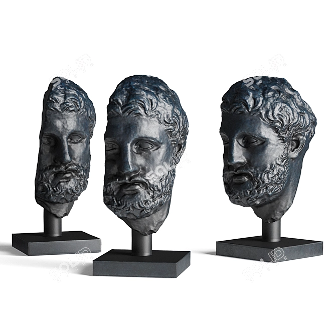 Ancient Greek Bearded Head Sculpture 3D model image 4