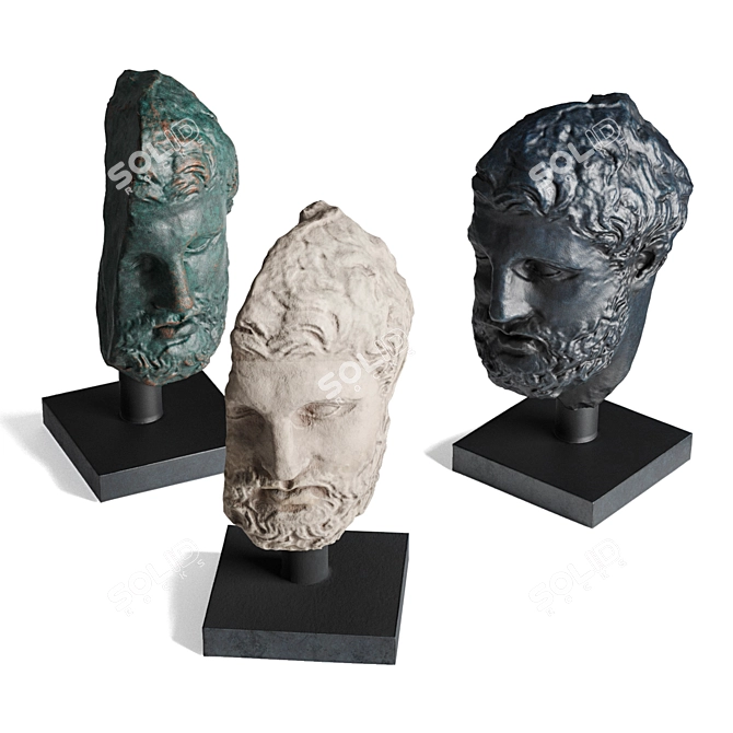 Ancient Greek Bearded Head Sculpture 3D model image 5