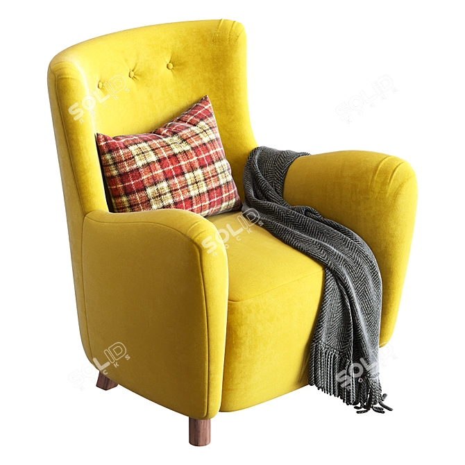 1950s Mohair Velvet Armchair Unique 3D model image 2