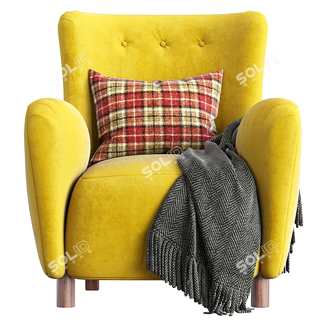1950s Mohair Velvet Armchair Unique 3D model image 3