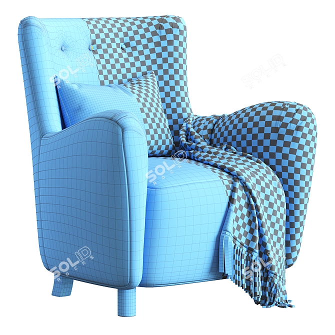 1950s Mohair Velvet Armchair Unique 3D model image 7