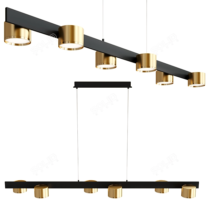 Elegant Black and Gold LED Pendant 3D model image 1