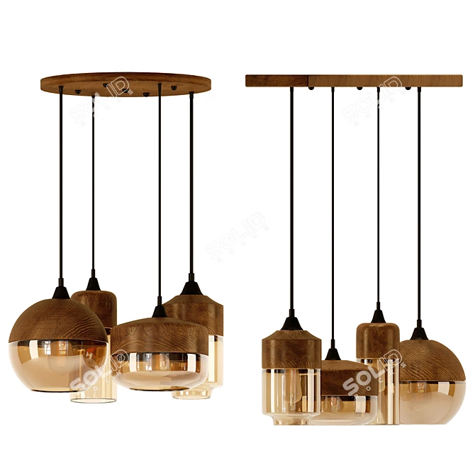 Title: Retro Glass Wood Pendant Lights 3D model image 1