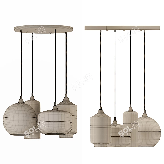 Title: Retro Glass Wood Pendant Lights 3D model image 2