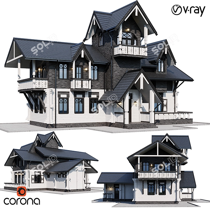Contemporary Individual Mansion Model 3D model image 1
